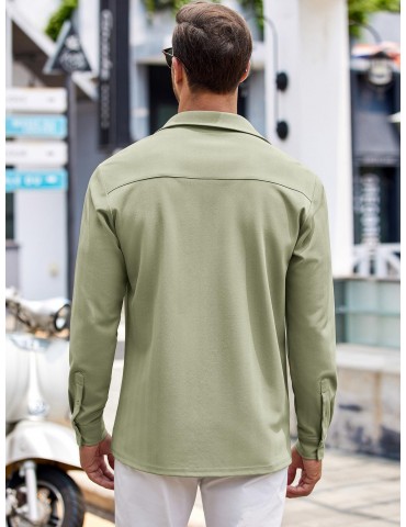 Men'S Plus Size Casual Button-Down Shirts, Long Sleeve, Wrinkle-Free, Polyester, Non-Stretch, Solid Color, Regular Fit, with Woven Fabric for Spring/Fall